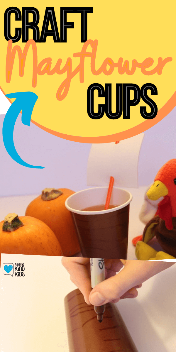 Thanksgiving Craft for kids...mayflower cups to use during Thanksgiving dinner. www.coffeeandcarpool.com #thanksgivingcraft #thanksgivingkids #mayflowercraft #thanksgivingdinnerkids #thanksgivingcraftkids