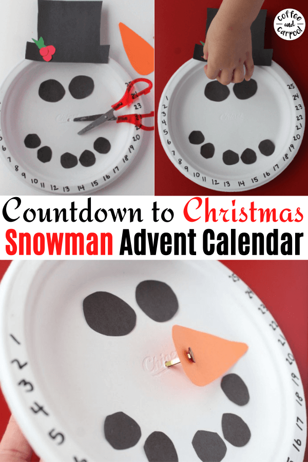 Countdown to Christmas with this advent calendar so kids know how many days are left until Santa comes. And kids can make this Christmas craft themselves as a Christmas activity. #Christmas #Christmasforkids #Christmascountdown #snowmancraft #snowman #Christmasactivitesforkids #Christmascrafts #Christmascraftsforkids #Christmasadventcalendar #homemadeadventcalendar #coffeeandcarpool 