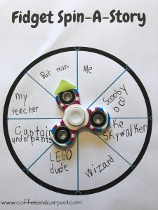 Kids can write creatively using a little imagination, our Free Printable and a fidget spinner. Printables in link. You can get this going in 3 easy steps! www.coffeeandcarpool.com