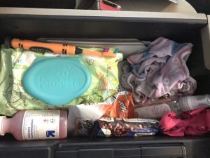 Be prepared for when things go crazy. Keep your glove box filled with stuff you may need. Like children's tylenol and underwear. 24 quick ways to feel less like a sh*tty mom www.coffeeandcarpool.com