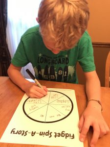 Kids get creative when they have a small bit of inspiration. And a fidget spinner! They can do it in 3 steps! Free printable for the blank template! www.coffeeandcarpool.com