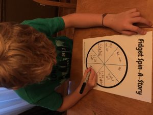 Need ideas to get kids more intersted in writing? Do it with a fidget spinner activity and a free printable. www.coffeeandcarpool.com