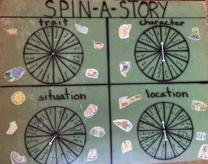 This circa 1976 Spin a Story board gets an update with fidget spinners! Need to inspire creative writers? Download our free printables for the updated version of this! www.coffeeandcarpool.com