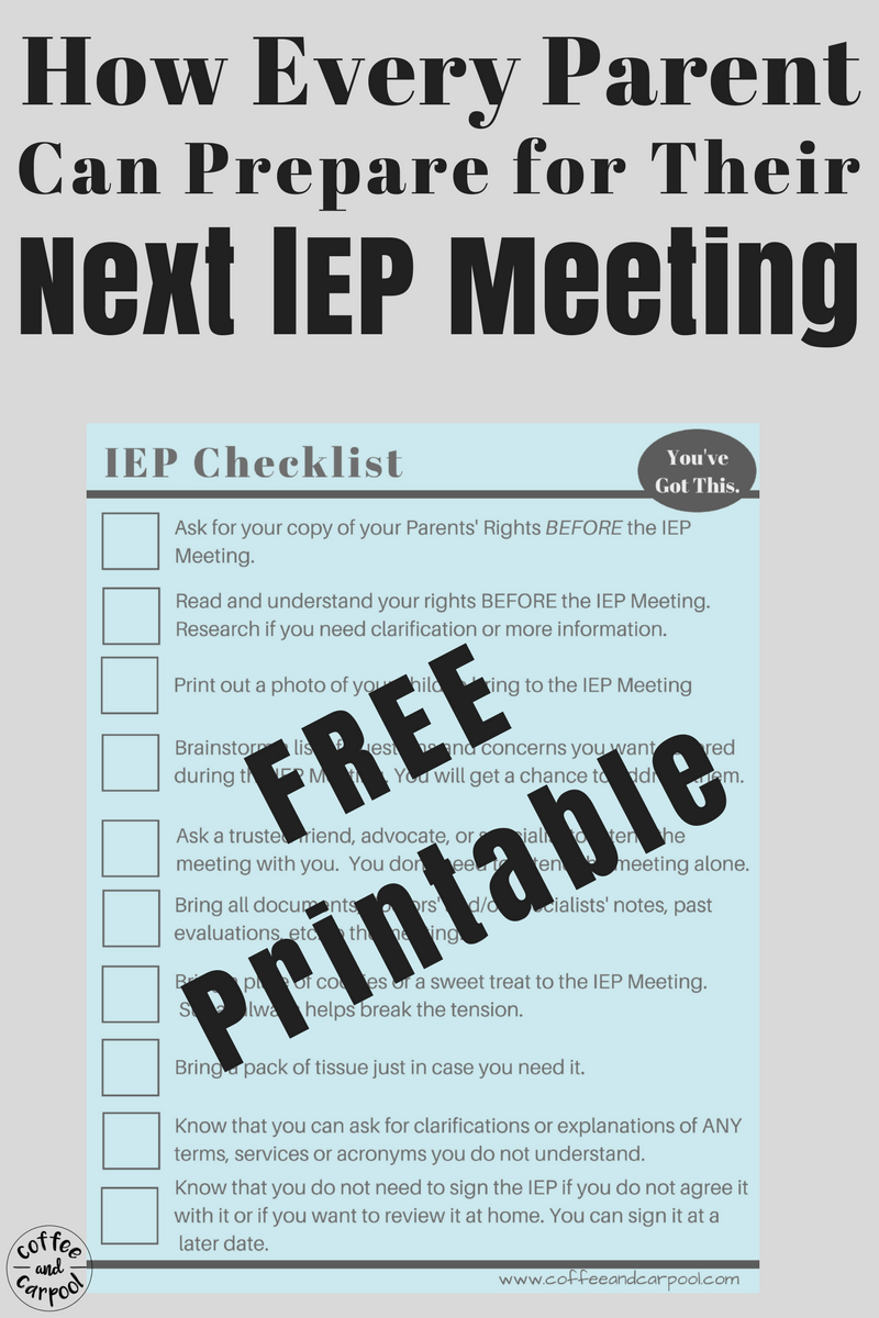 Prepare better for your child's next IEP meeting with this free printable checklist #iep #SPED #iepmeeting #freeprintable #checklist