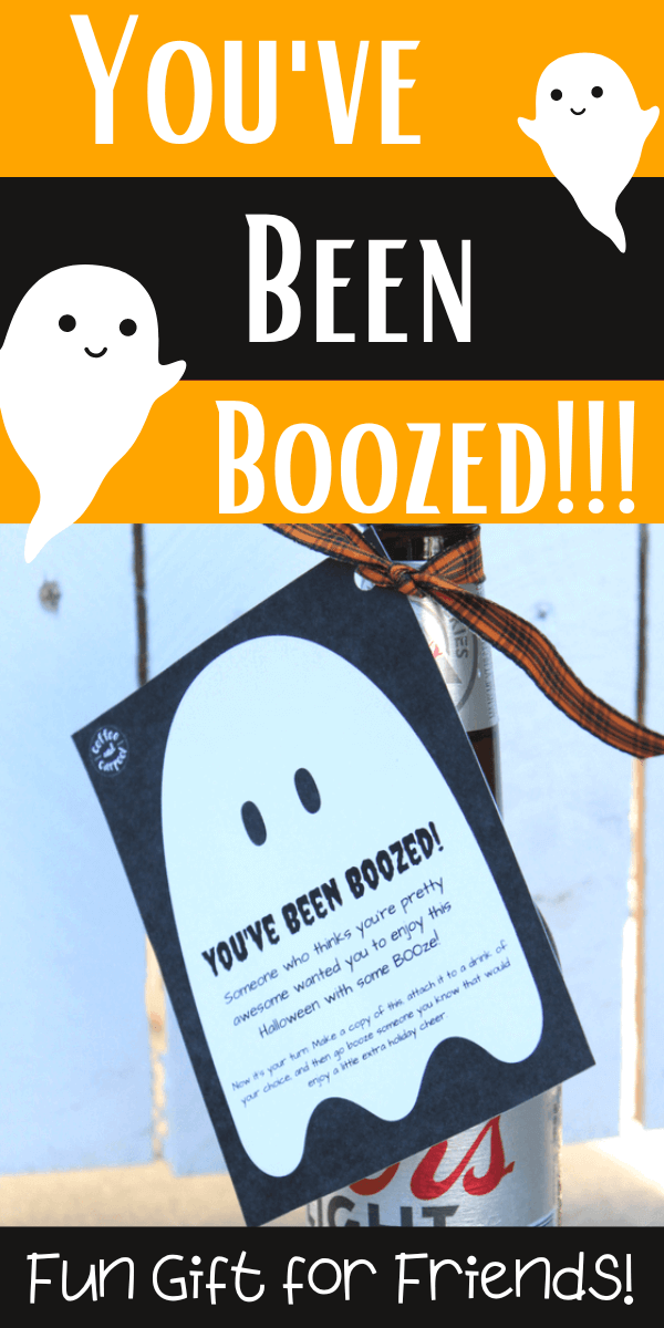 Fun Halloween traditions for mom friends. Instead of You've been booed, drop off your friends' favorite alcoholic drink with this note: You've been boozed so they can trick or drink #Halloween #Halloweenformoms #youbeenbooed #youvebeenboozed #trickordrink #Halloweencocktails #Halloweenforadults #adultHalloween