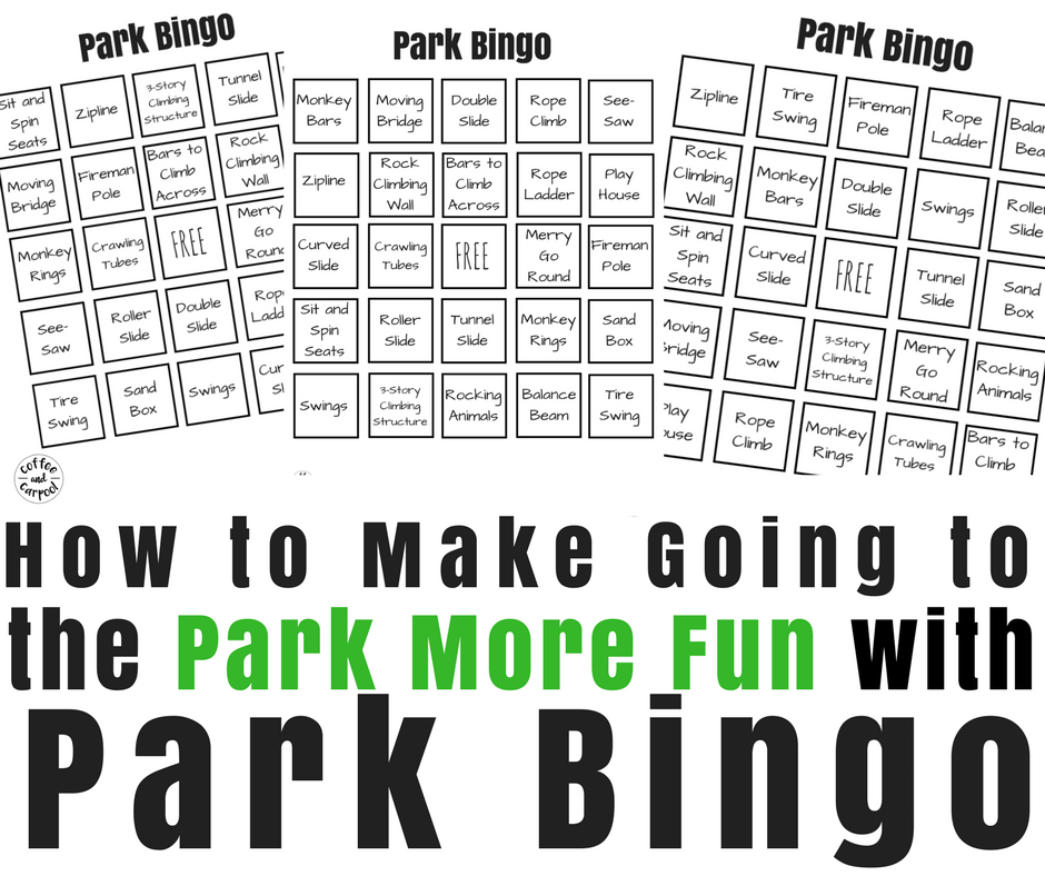 Make Going to the park more fun with this free printable game of Park Bingo. #freeprintables #coffeeandcarpool #staycation #summerideas #campmom #summerfun #parkideas