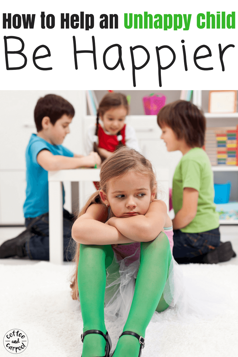 He;p your sad child be happier with these 10 simple tricks. Finding happiness can be learned and we can help our kids improve their moods. #raisinghappykids #raisinghappierkids #happierkids #positiveparenting #parenting101 #parentingadvice #parentingtweens #parentingpreteens #tweens #moodytweens #coffeeandcarpool