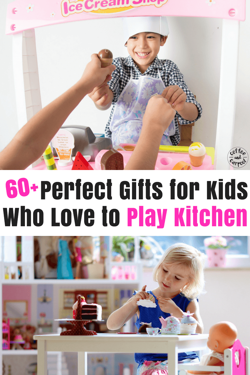 Have a kid who loves to play pretend? Then you need these 60+ perfect gifts for kids who love to pretend cook #gifts #giftsforkids #dramaticplaygifts #playislearning #playiswork #positiveparenting #parenting101 #holidaygifts #christmasgifts #giftlists #giftideasforkids #creativegiftsforkids #coffeeandcarpool