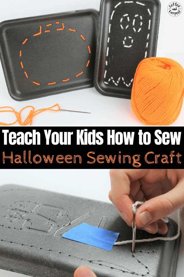 How to Teach Your Kids to How to Sew with this Halloween Sewing Craft #halloween #halloweencraft #ghostcraft #pumpkincraft #Halloweensewing #sewingproject #learnhowtosew #coffeeandcarpool