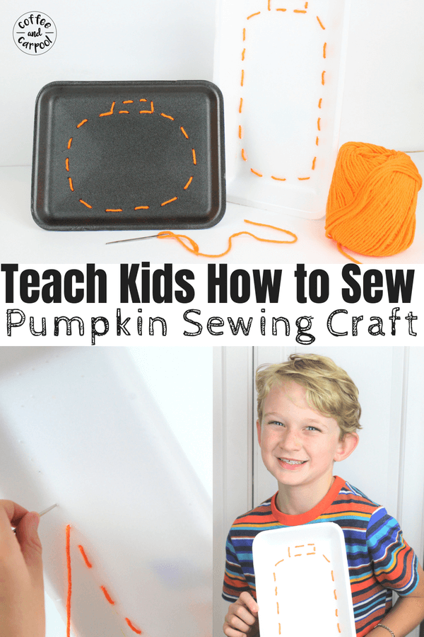 How to Teach Your Kids to How to Sew with this Halloween Sewing Craft #halloween #halloweencraft #ghostcraft #pumpkincraft #Halloweensewing #sewingproject #learnhowtosew #coffeeandcarpool