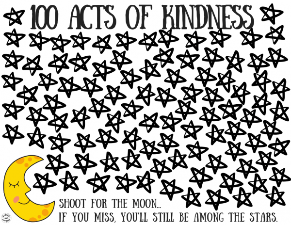 100 Acts of Kindness for kids challenge to encourage kids to be kinder. #kindkids #kindness #kindchallenge #printable #coffeeandcarpool