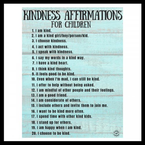 Kindness Affirmations for Children #kindness #affirmations #positiveselftalk #negativeselftalk