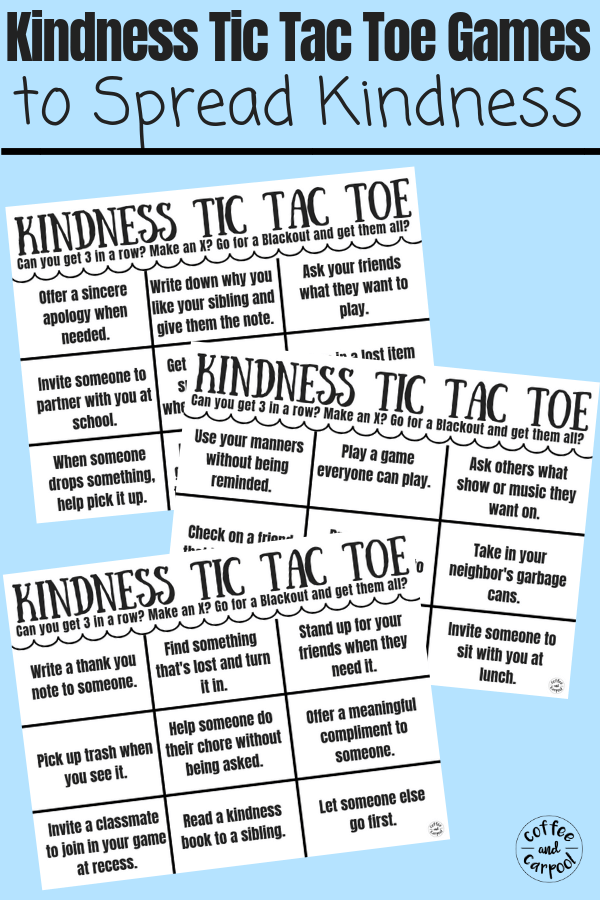 Spread kindness with this Tic Tac Toe game to encourage kindness in our kids. #kindness #tictactoe #kindnesschallenge #kindchallenge #coffeeandcarpool #kindkids