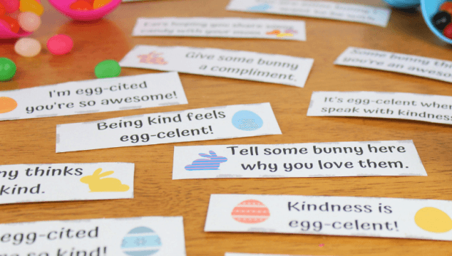 These kindness Easter notes are perfect to hide in your kids Easter egg hunt eggs to help spread some kindness. They will inspire kindness and encourage kindness activities like giving compliments, sharing candy, and giving hugs to family. #easter #easteregghunt #kindnessactivities #kindness #raisingkindkids #printable #coffeeandcarpool