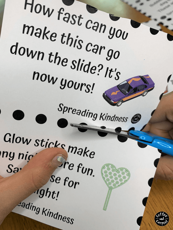 Random acts of kindness for kids perfect for a summer activity for kids. These free printables and dollar store toys will spread kindness this summer when you hide them at your local park. #raks #randomactsofkindnessforkids #summer #kindness #summeractivities #summeractivity #kindkids #coffeeandcarpool #freeprintable #kids 