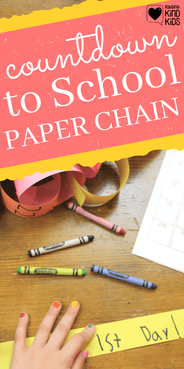 Get kids excited for school with this countdown to back to school paper chain. It's one of the perfect summer activities for kids as summer vacation ends and fall begins. Generate back to school excitement with this back to school craft #backtoschool #paperchain #countdown #countdowncalendar #paperchaincountdown #backtoschoolactivities #summeractivities #backtoschoolexcitement