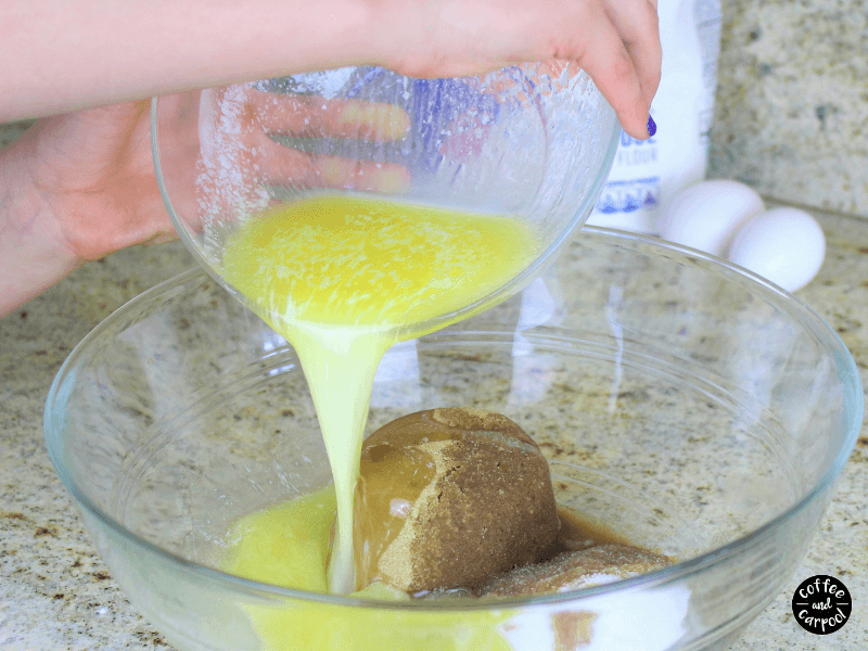 Mix the melted butter into the dry ingredients