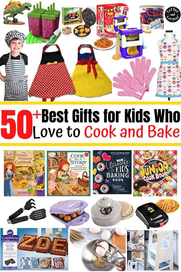 Gifts for kids who love to cook and bake...get kids in the kitchen more often with kid-friendly kitchen tools and kid cookbooks and kid aprons #kidcooking #kidbaking #kidsgifts #giftguide #giftsforkids #kidchefs #kidbakers