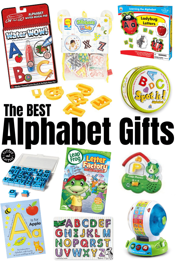 Teach kids the alphabet with these 21 awesome hands on gifts that help kids learn their abcs. #abc #alphabet #learnletters #letterrecognition #knowyourletters #holidaygifts #holidays #gifts #coffeeandcarpool #abcgifts #toddlergifts #preschoolgifts