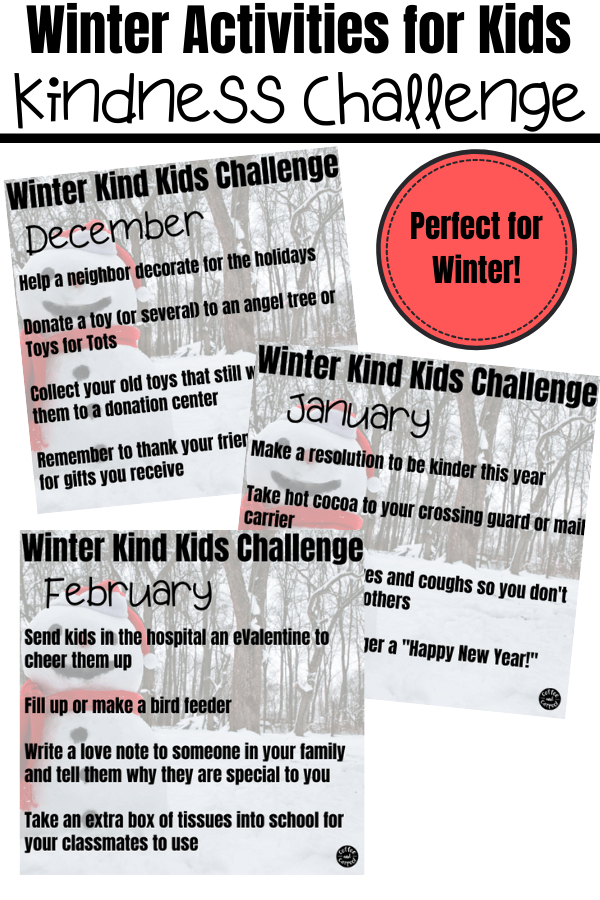 This winter kind kids challenge will help kids be kinder to those around them. This is perfect for December kindness activities for kids. #kindnessactivities #kindnessactivitiesforkids #kindkids #kindnessmatters #kindnesschallenge #kindnesschallengeforkids #winteractivitiesforkids