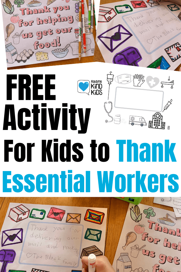 These free kindness activities for kids has over 20 printable sheets and coloring pages. They are a perfect way to help kids thank essential workers during the Covid-19 quarantine. Spread kindness and thank our essential workers who make our every day lives easier and safer. #kindness #covid19kindness #thankessentialworkers #essentialworkers #thankessentialworkers #thankyouessentialworkers #essentialworkersappreciation