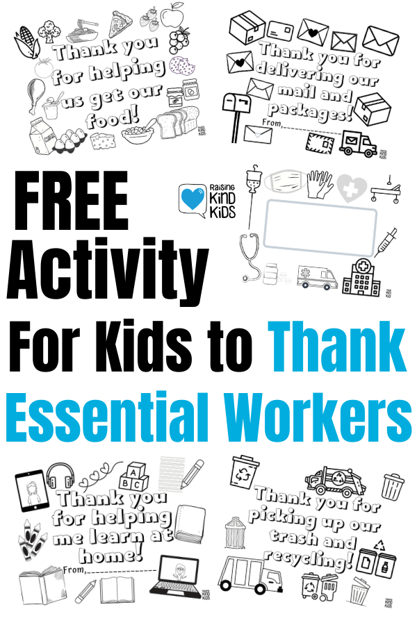 These free kindness activities for kids has over 20 printable sheets and coloring pages. They are a perfect way to help kids thank essential workers during the Covid-19 quarantine. Spread kindness and thank our essential workers who make our every day lives easier and safer. #kindness #covid19kindness #thankessentialworkers #essentialworkers #thankessentialworkers #thankyouessentialworkers #essentialworkersappreciation 