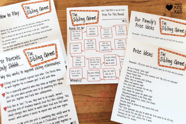 If you're looking for ideas for to increase sibling kindness, this sibling kindness game will help! It sets them up to be on the same team, to work together for a common goal na dhelps them be kind to siblings daily. #siblings #raisingsiblings #siblingkindness #beingkindtosiblings #beakindsibling 