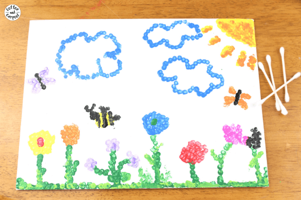 These nature art paintings with pointillism are fun for projects for kids. They can make rainbow art or flower art with butterflies #natureartproject #natureartpainting #paintingproject #natureart #rainbowpainting #flowerpaintingforkids