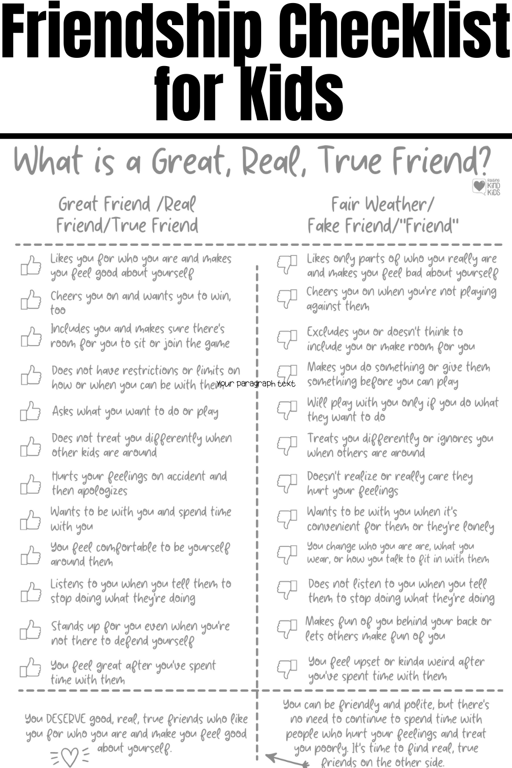Help your kids decide for themselves who their good, real, true friends are with this friendship checklist to help them deal with friendship issues.