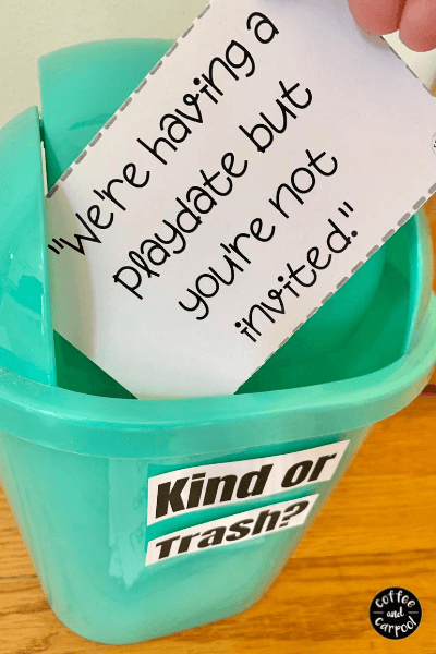 This Trash or Kindness Game is a great way to talk to kids about kindness and create more kind kids. Kindness activities for kids don't have to be boring. This is perfect sel curriculum for morning meetings or for family dinners because kindness is essential #kindnessactivities #kindnessactivitiesforkids #kindclassroom #sel #selcurriculum
