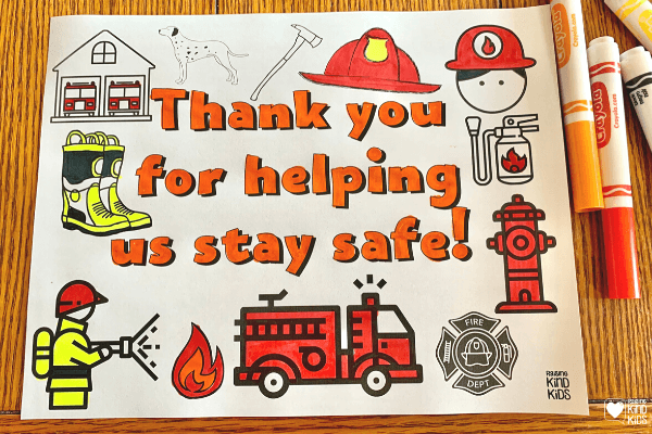 Use this September volunteer challenge for families to stop and thank our firefighters who help protect and save us and our homes. Firefighters are essential workers and crucial community helpers so this activity is a great way to help teach about community helpers and firefighters in a hands-on way. #essentialworkers #communityhelpers #firefighters #volunteerchallenge # 