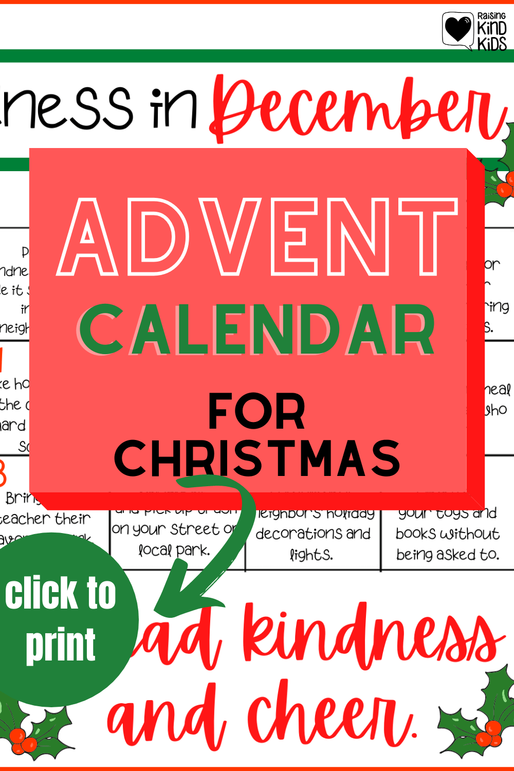 Use this Christmas Kindness for Kids Advent Calendar free printable to get 24 kindness activities perfect for December. 