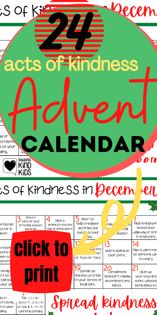 Use this Christmas Kindness for Kids Advent Calendar free printable to get 24 kindness activities perfect for December. 