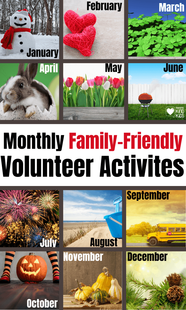 These monthly, family-friendly volunteer ideas for kids will help kids make volunteering a habit and enjoy giving to different types of community service acts.