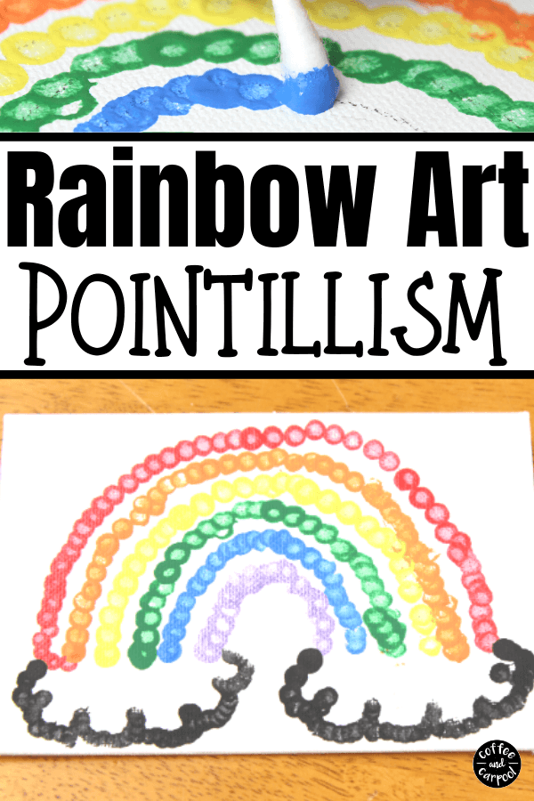 These rainbow art painting for kids with pointillism are fun art projects for kids. They can make rainbow art or flower art with butterflies #natureartproject #natureartpainting #paintingproject #natureart #rainbowpainting #flowerpaintingforkids #rainbowartprojectsforkids #rainbowartforkids