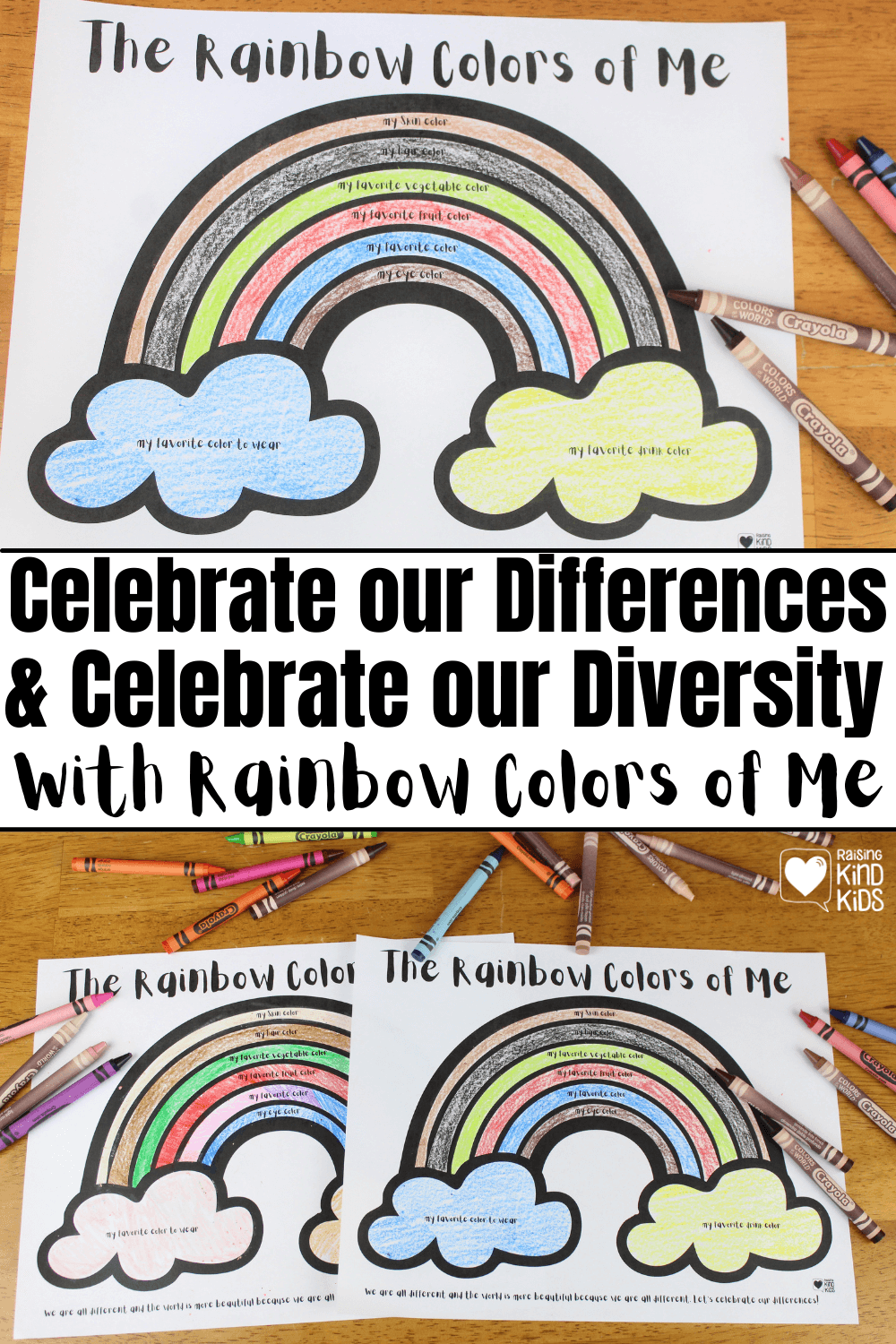 Celebrate Diversity adn our differences with this Rainbows Colors of Me printable. Kids can color all the colors of them.
