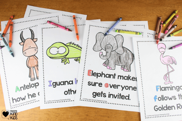 These 26 zoo animals from a-z have 26 different ways to speak and act with kindness with this kindness zoo coloring book.