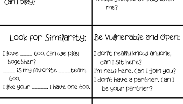 Help kids make new friends with this role playing freebie printable to help prepare kids with words they can use to introduce themselves to new friends.