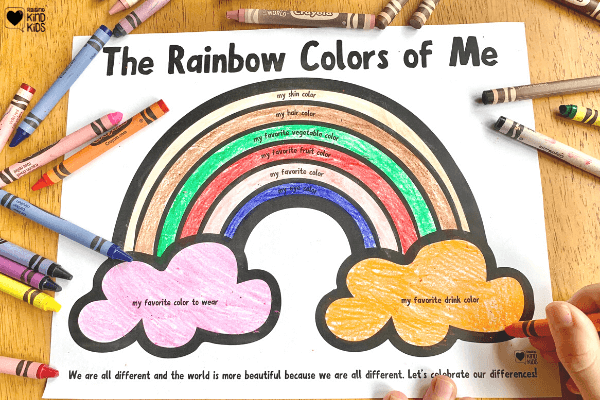 Celebrate Diversity and our differences with this Rainbows Colors of Me printable. Kids can color all the colors of them.