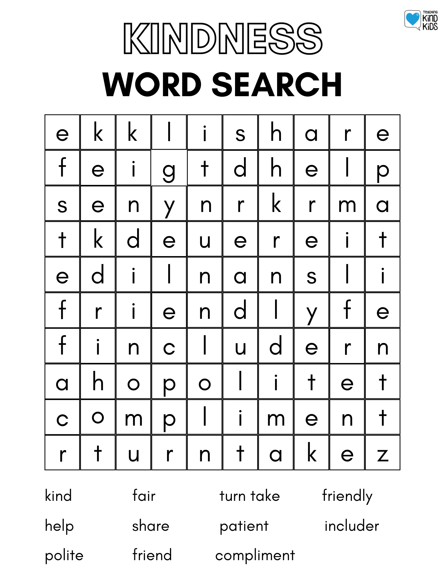 Kindness wordsearch is a fun way to reinforce sel concepts when teaching kindness. 