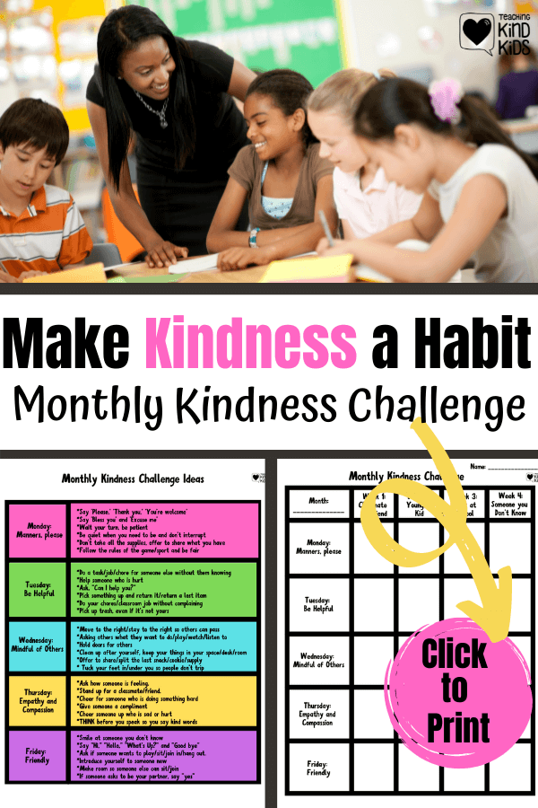 Use this monthly kindness challenge to encourage students to speak and act with kindness more often so kindness becomes a habit