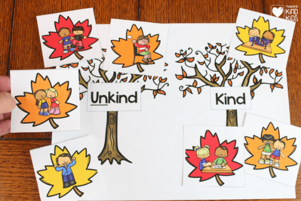 Use this Kindness Leaves Kind or Unkind Sort Activity to help students differentiate between kind and unkind actions.