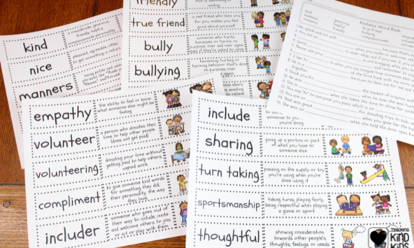 Use this kindness vocabulary activity to teach sel curriculum and what each of these words means in a fun hands-on way.