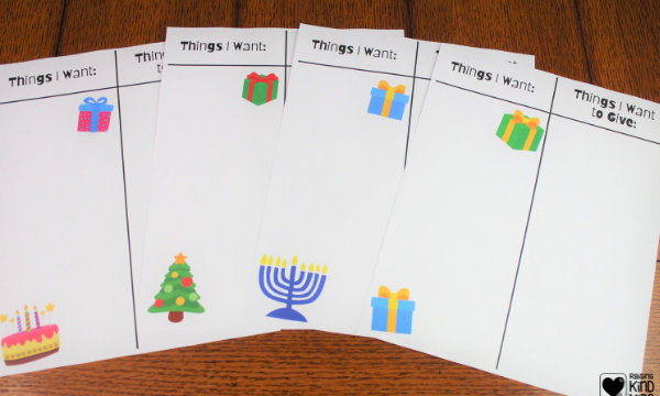 Helps kids battle the gimmes and focus on giving with this Things I want/Things I want to Give away Printable, perfect for Christmas, Hanukkah and birthdays