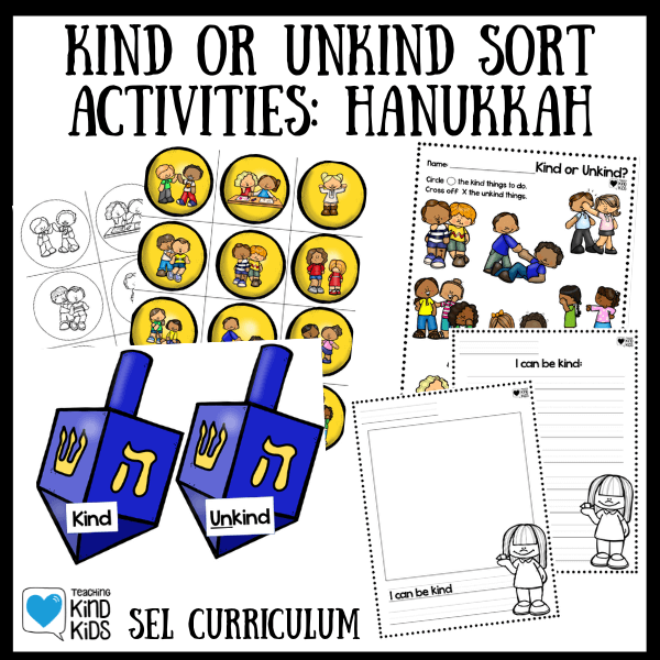 Use this Hanukkah kind or unkind sort as a game to focus on kindness and social emotional learning during Hanukkah. 