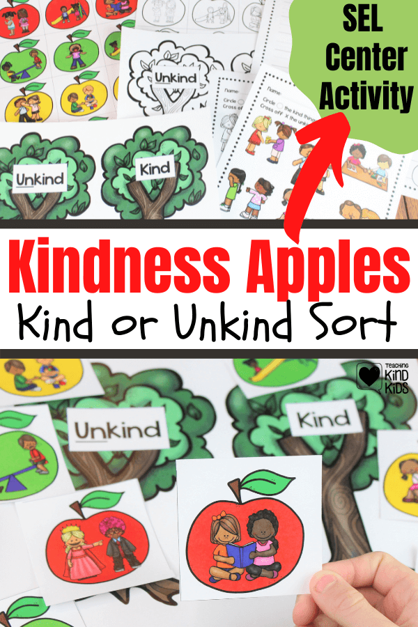 Use this apple kindness kind or unkind sort activity to teach sel curriculum in a hands on and fun way, that's perfect for fall. 