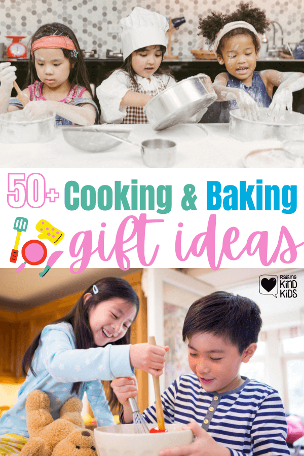 Gifts for kids who love to cook and bake...get kids in the kitchen more often with kid-friendly kitchen tools and kid cookbooks and kid aprons #kidcooking #kidbaking #kidsgifts #giftguide #giftsforkids #kidchefs #kidbakers