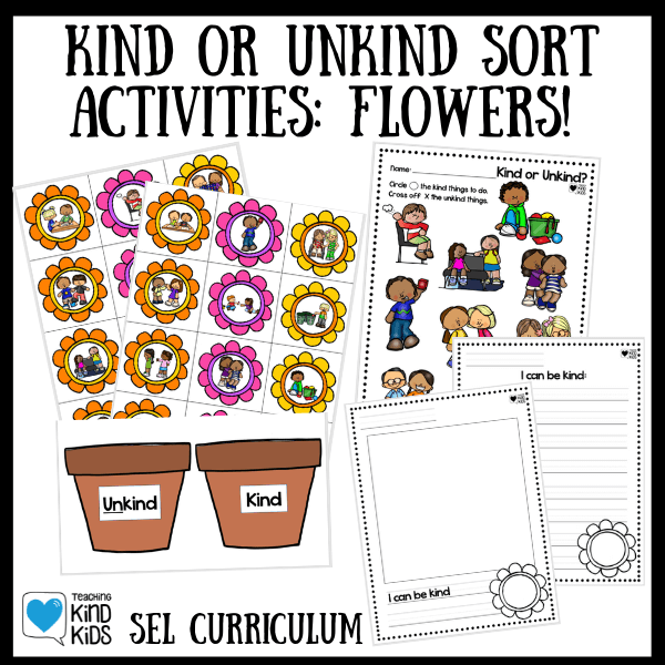 Use this flower themed kind or unkind sort to help kids understand what is kind and what is not. It's perfect for spring.