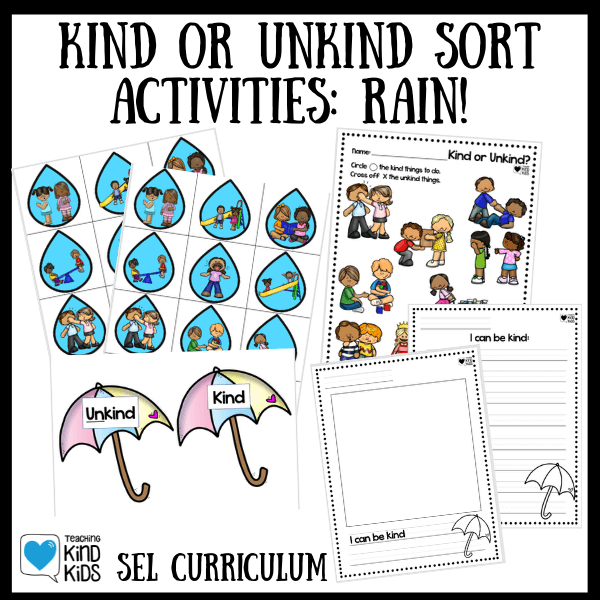 Use this rain drop themed kind or unkind sort to help kids understand what is kind and what is not. It's perfect for spring.