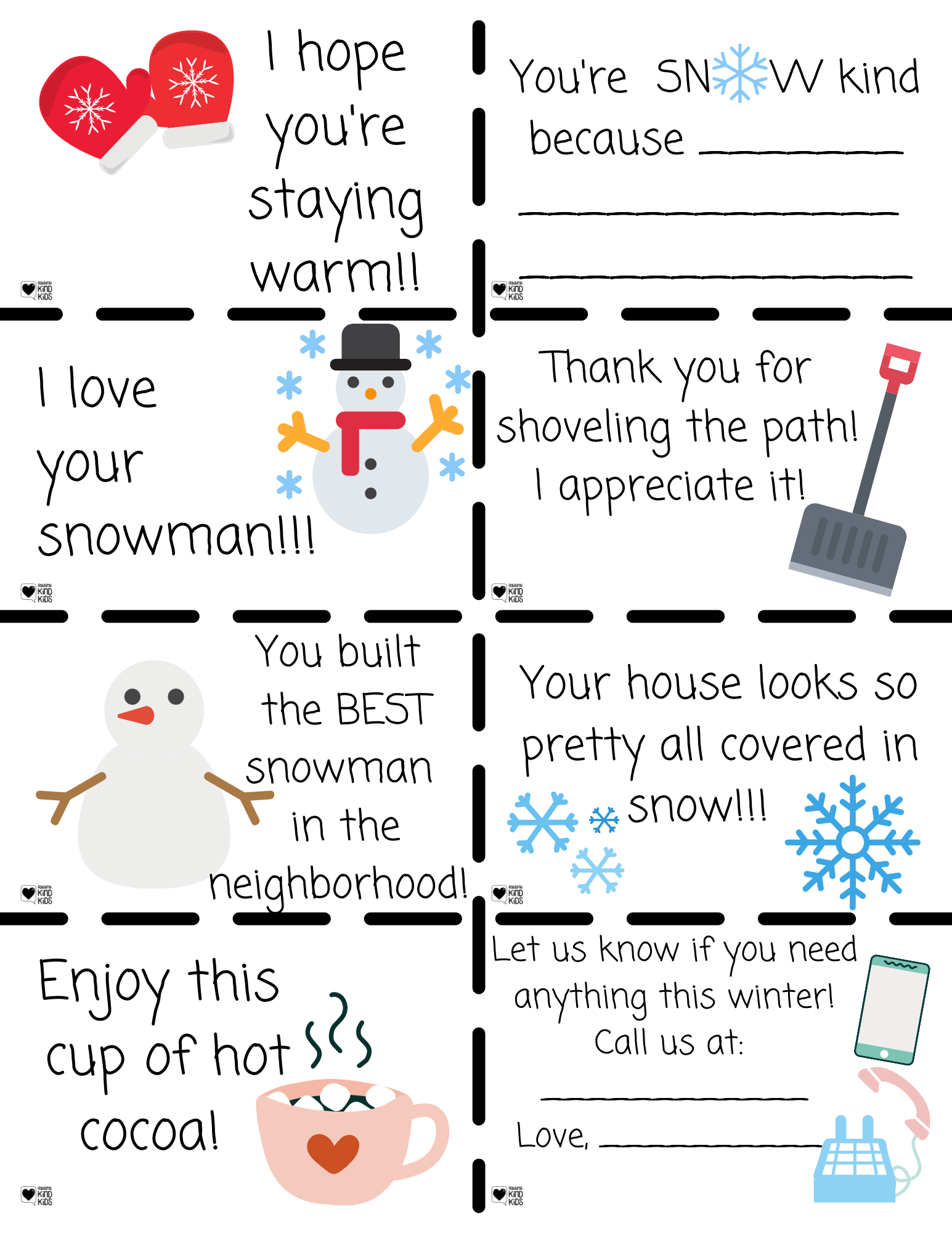 Winter Kindness Notes are perfect for kids to leave for neighbors and friends. It's a great way to spread kindness during the winter months.